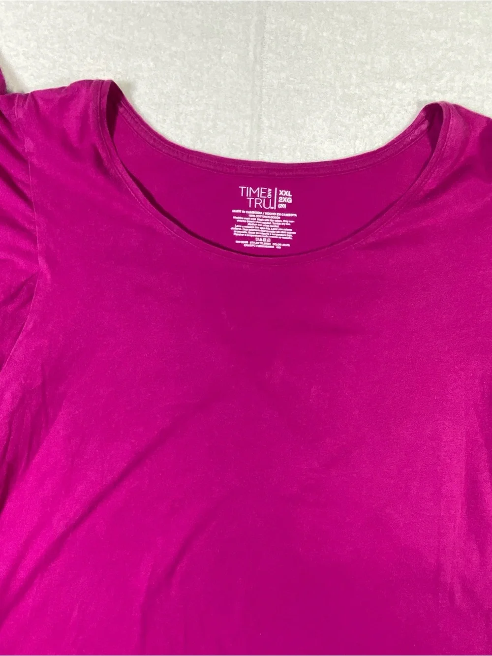 Time And Tru T-Shirt Women's XXL Fushia Short Flutter Sleeve Eyelet Lace Trim - Picture 2 of 8